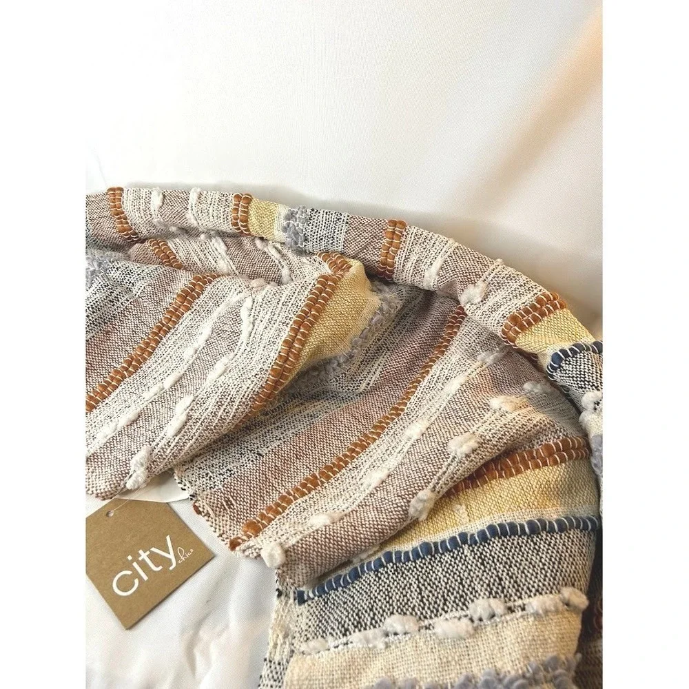City Chic Boho Woven Throw Blanket Multicolor Textured Tassels NWT New